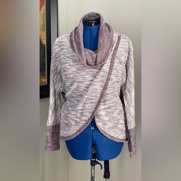 CALVIN KLEIN Womens Burgundy Long Sleeve Cowl Neck Sweater Sz L Tulip Front - Picture 1 of 10